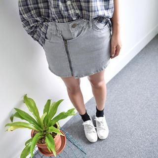 JUSTONE Inset Shorts Zipped Denim Skirt
