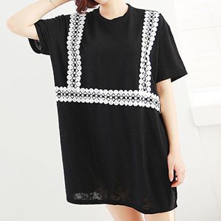 Fashion Street Lace Trim Short-Sleeve T-Shirt Dress