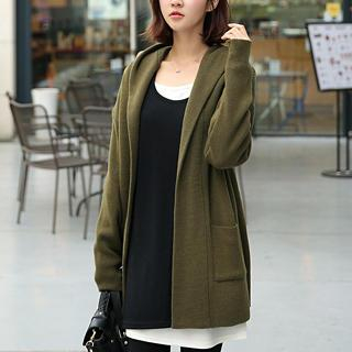 CLICK Hooded Open-Front Cardigan