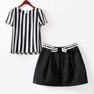 Besties Set: Short-Sleeve Striped Top + A-Line Skirt