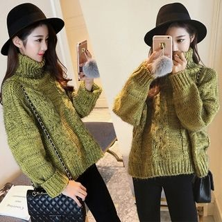 Panda Love Stand Collar Cable Knit Sweater