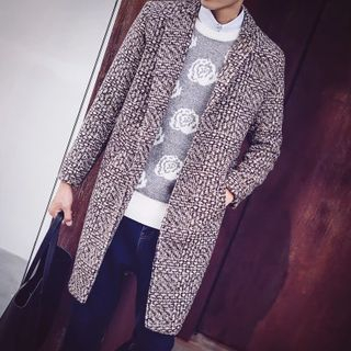 Bay Go Mall Open Front Patterned Long Jacket