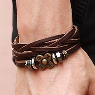 Andante Genuine Leather Layered Flower Bracelet