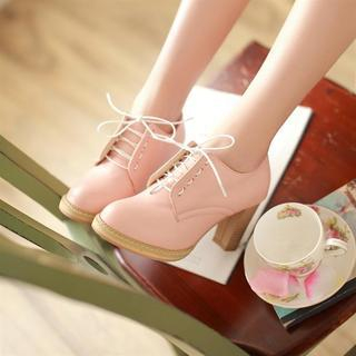 Pastel Pairs Lace-Up Heeled Oxfords