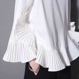 Sonne 3/4-Sleeve Ruffled-Trim Chiffon Top