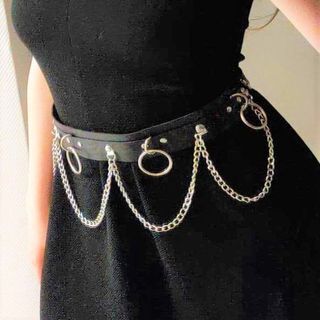 Alloy Chain Layered Faux Leather Belt