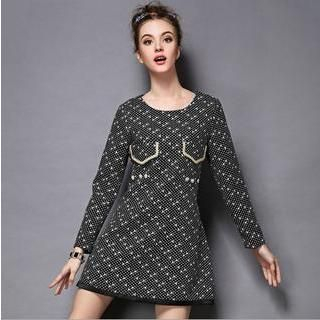 Ovette Long Sleeved Dotted A Line Dress