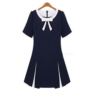 Cherry Dress Short-Sleeve Ribbon-collar Chiffon Dress