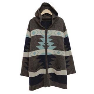 Jolly Club Patterned Hooded Zip Maternity Cardigan