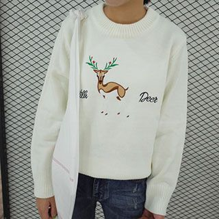 Dute Deer Embroidered Sweater