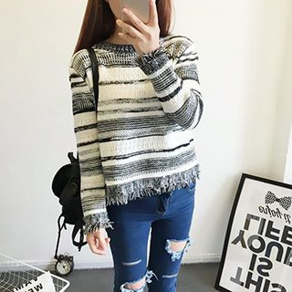 Fashion Street Stripe Fringed Sweater