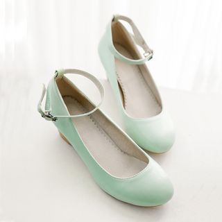 Colorful Shoes Ankle Strap Wedge Pumps