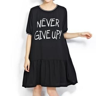Sayumi Short-Sleeve Lettering Chiffon Dress