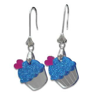 Sweet & Co. Sweet Glitter Blue Mirror Cupcake Silver Earrings