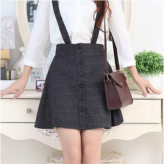 LITI Stripe Button-front Suspender Skirt