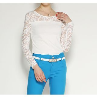Zyote Long-Sleeve Lace Panel Top