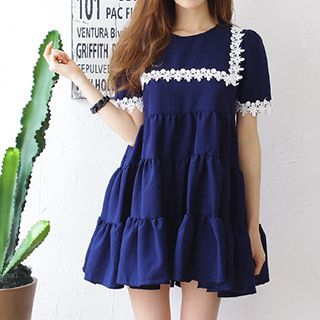 Jolly Club Short-Sleeve Lace Trim Dress