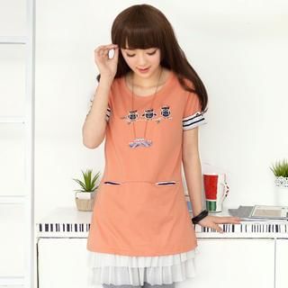 59 Seconds Owl Embroidered Short-Sleeve Top