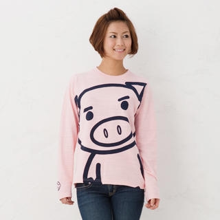 Long-Sleeve Print T-Shirt - Beautiful Pig Light Pink - One Size