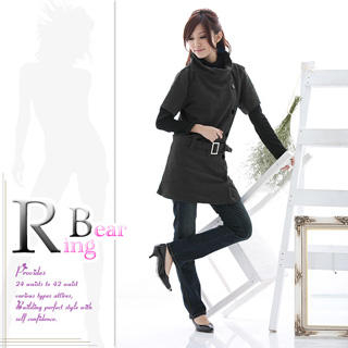 RingBear Wool-Blend Stand Collar Belt Dress
