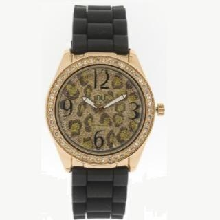N:U - Not the Usual Glittery Leopard Pattern Wrist Watch Black - One Size