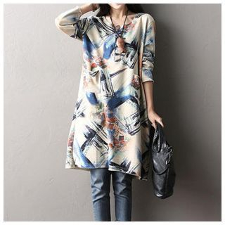 Sayumi Floral Print Linen-blend Long-Sleeve Dress