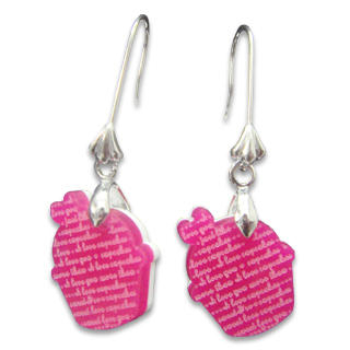 Sweet & Co. I Love Cupcakes Mirror Fuchsia Charm Earrings