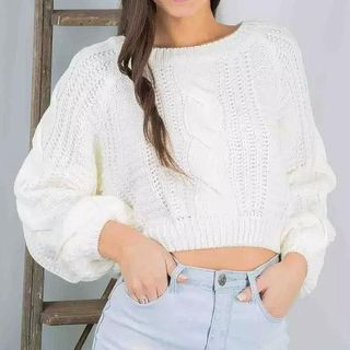 Chicsense Cable-Knit Cropped Sweater