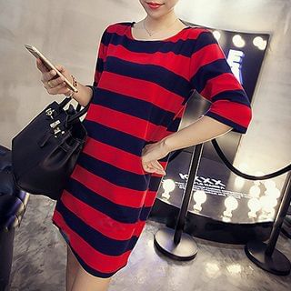 Fashion Street Striped Elbow-Sleeve Dress