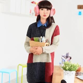 59 Seconds Color-Block Long Sweater Gray and Red - One Size