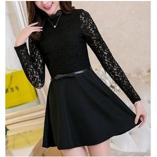 Sienne Long-Sleeve Lace Panel Dress