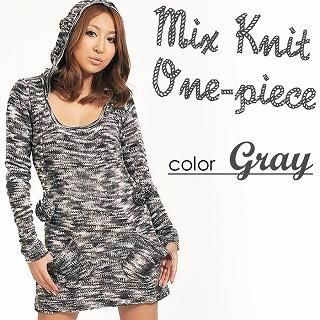 Pompom-Detail Hooded Sweater Melange Gray - One Size