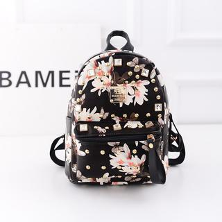 Bibiba Floral Rhinestone Studded Faux Leather Backpack