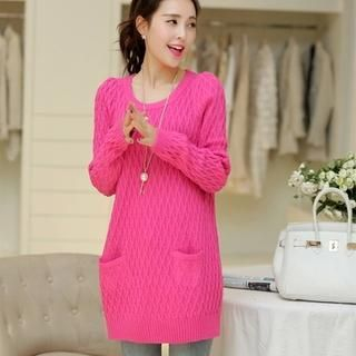 Bubbleknot Lattice Knit Long Sweater