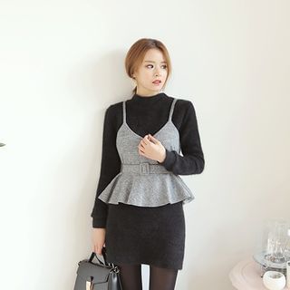 DABAGIRL Set: Belted Bustier Top + Angora-Wool Blend Knit Dress