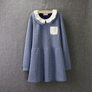 Blue Rose Embossed Collared Knit Dress