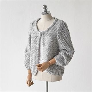 PEPER Puff-Shoulder Chunky-Knit Cardigan