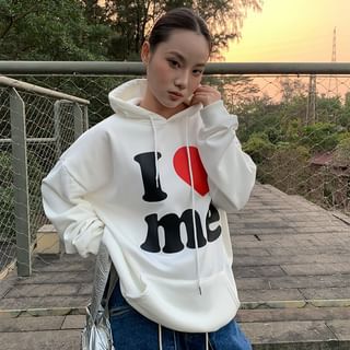 Drawstring Lettering Print Oversized Hoodie White - One Size