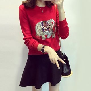 Little V Elephant Appliqu  Knit Top