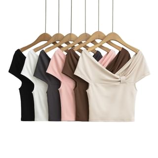 Short-Sleeve Off Shoulder Plain Bow Top