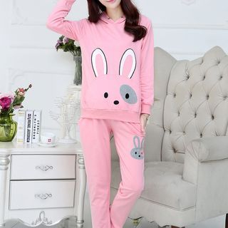 JUSTMAMA Maternity Set: Rabbit Print Hooded Pullover + Sweatpants