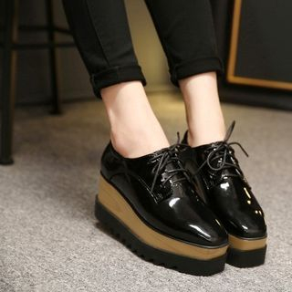 JY Shoes Genuine Leather Platform Patent Oxfords