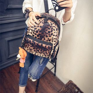 Seok Leopard Print Faux Leather Backpack