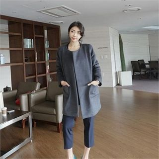 LIPHOP Collarless Open-Front Coat with Sash
