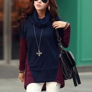 MayFair Two-Tone Long-Sleeve Cowl Neck Top