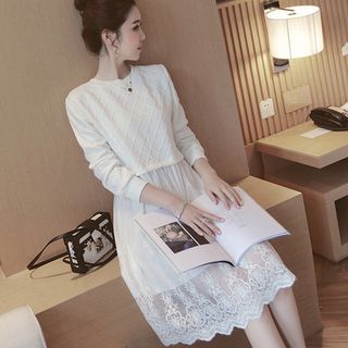 The Mommy Club Maternity Long-Sleeve Lace Panel Dress