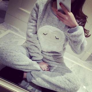 Jolly Club Pajama Set: Owl Furry Top + Pants