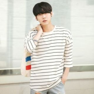 ABOKI 3/4-Sleeve Stripe T-Shirt