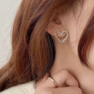 Rhinestone Heart Stud Earring ED00204 - 1 Pair - Gold & White - One Size