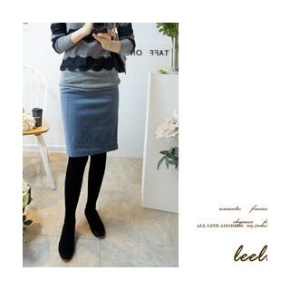 LEELIN Band-Waist Slit-Back Mini Skirt